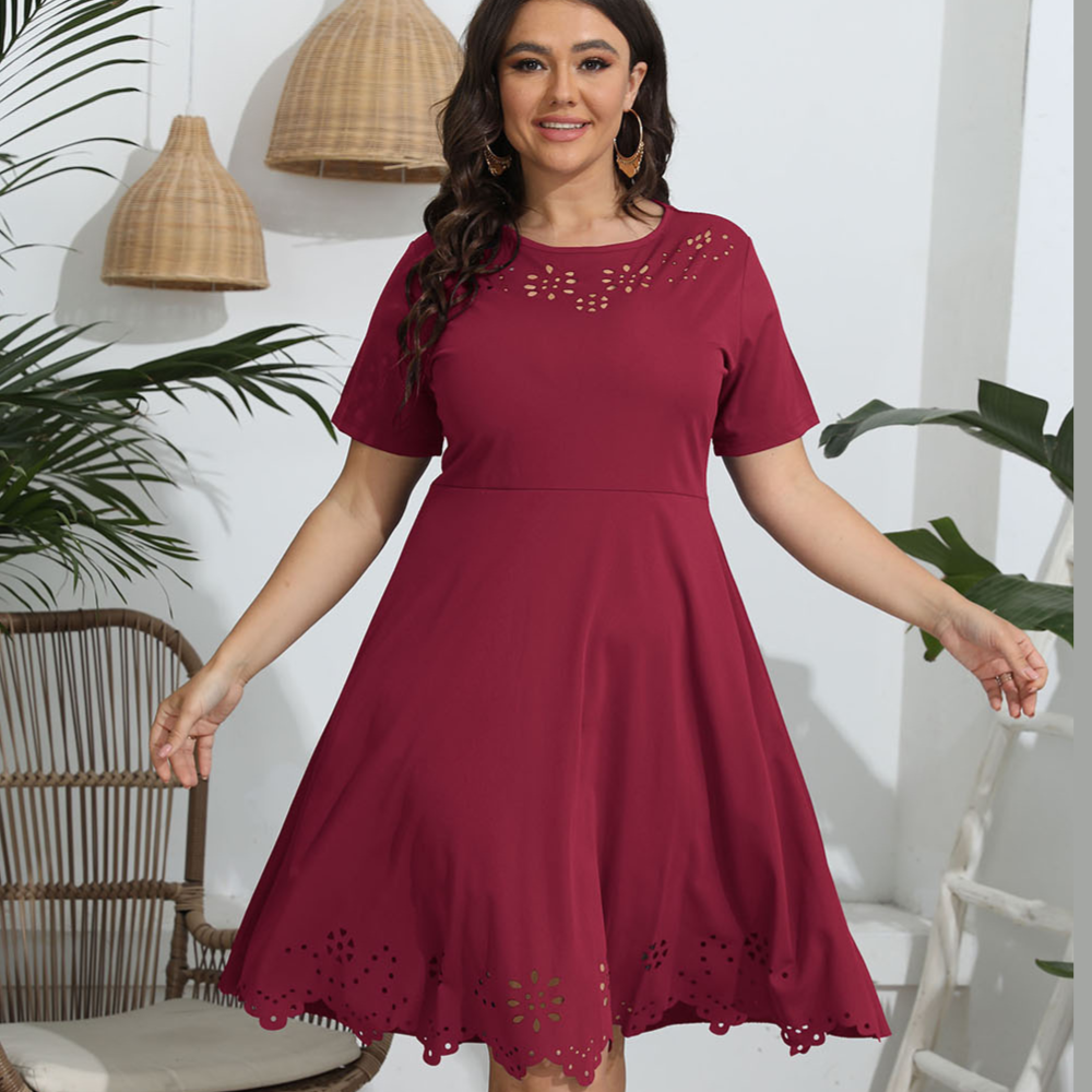 Plus Size Round Neck Openwork Dress