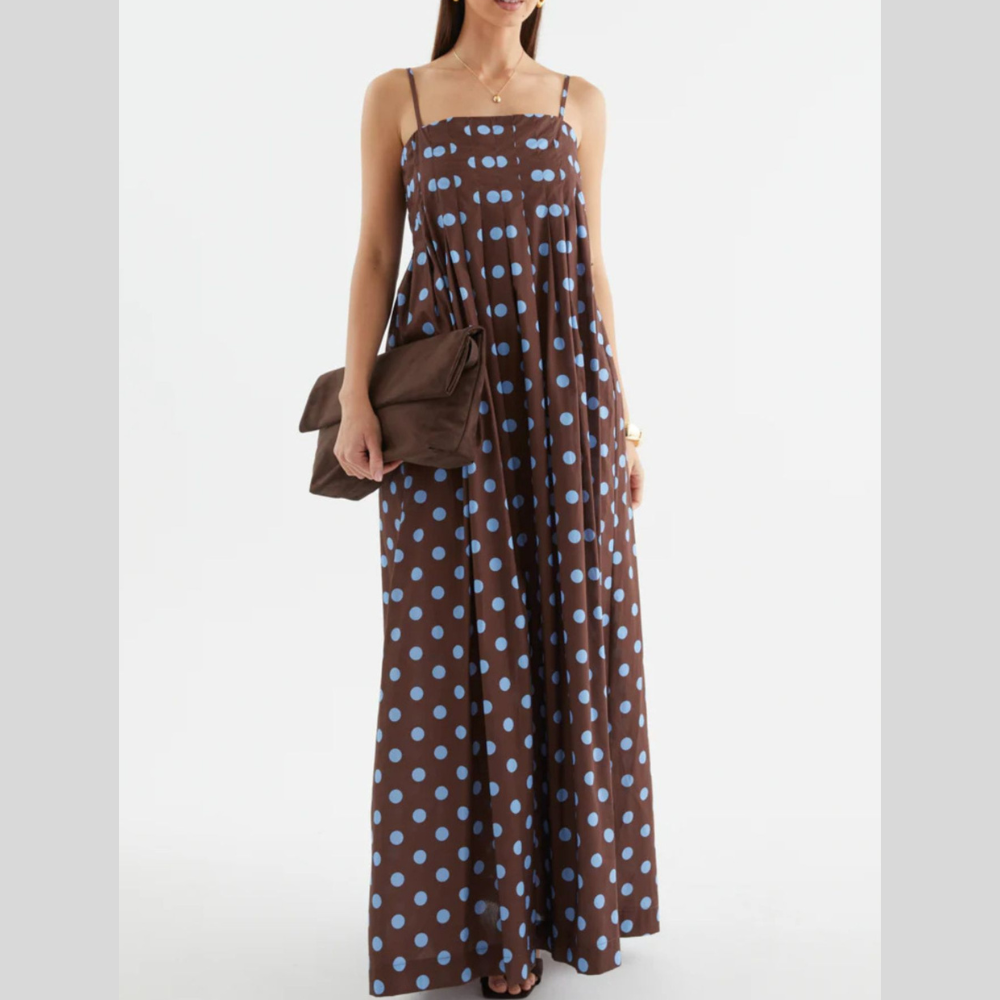 Polka Dot Pleated Detail Maxi Dress