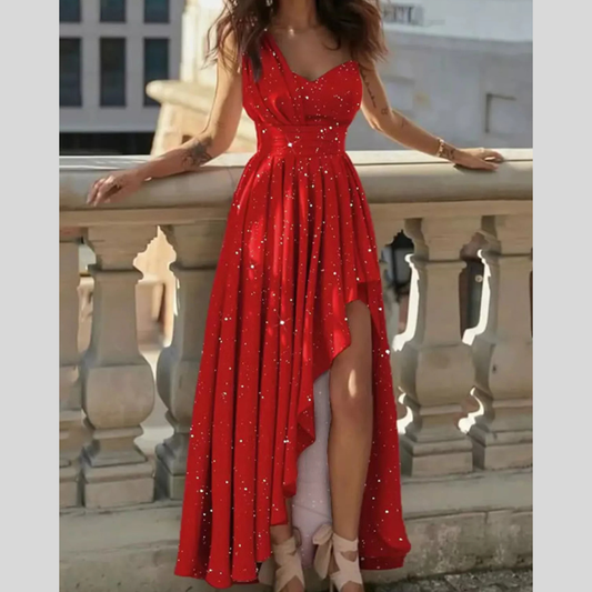 One-Shoulder Asymmetrical Hem Maxi Dress