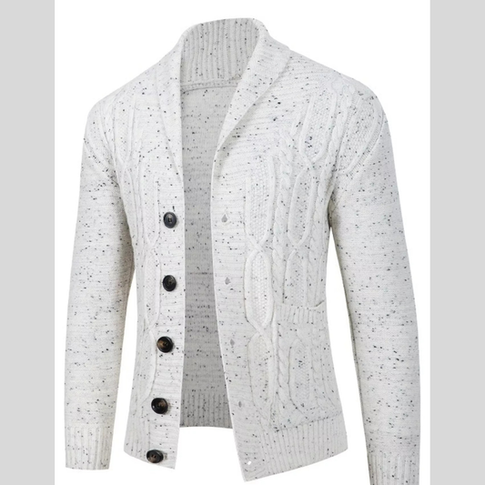 Men's Plus Size Speckled Cable Knit Shawl Collar Cardigan