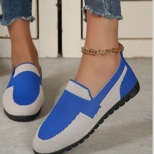 Contrast Mesh Round Toe Flat Slip-Ons
