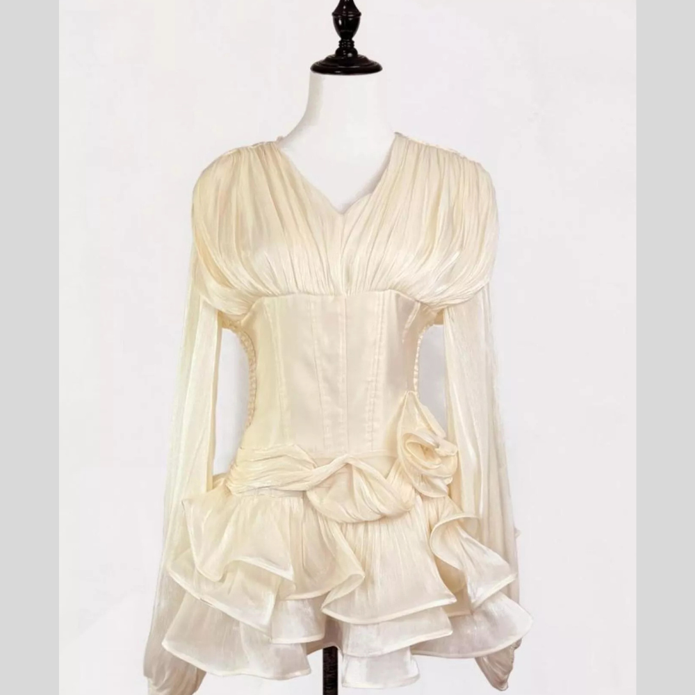Ruffled Long Sleeve Mini Dress