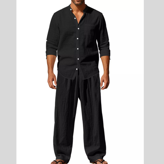 Men's Full Size Casual Button Up Shirt and Pants Plus Size