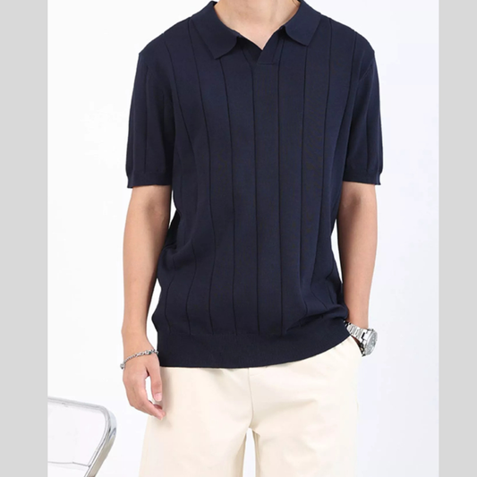 Men's Plus Size Ribbed Knit Short Sleeve Polo