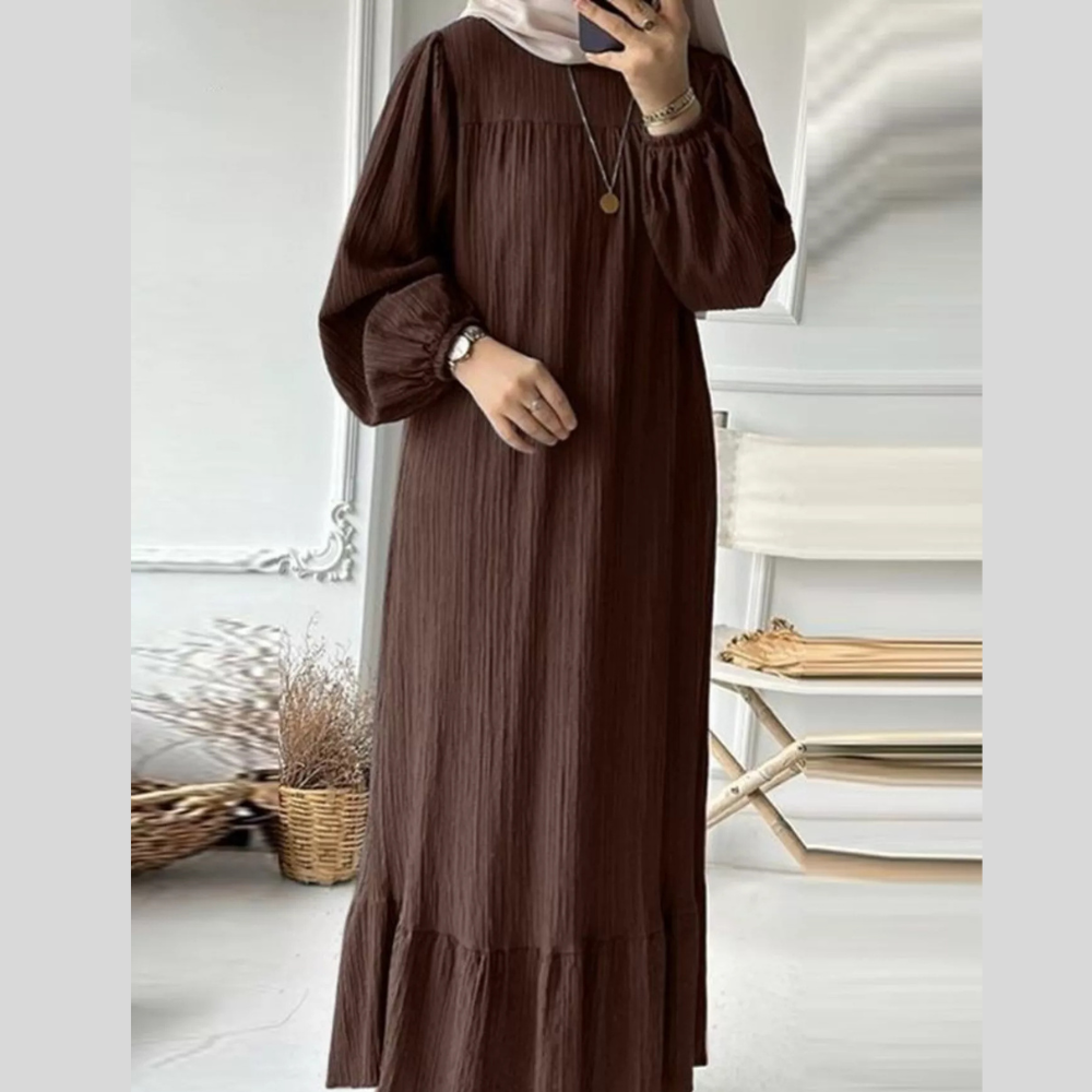 Full Size Textured Balloon Sleeve Maxi Dress Plus Size