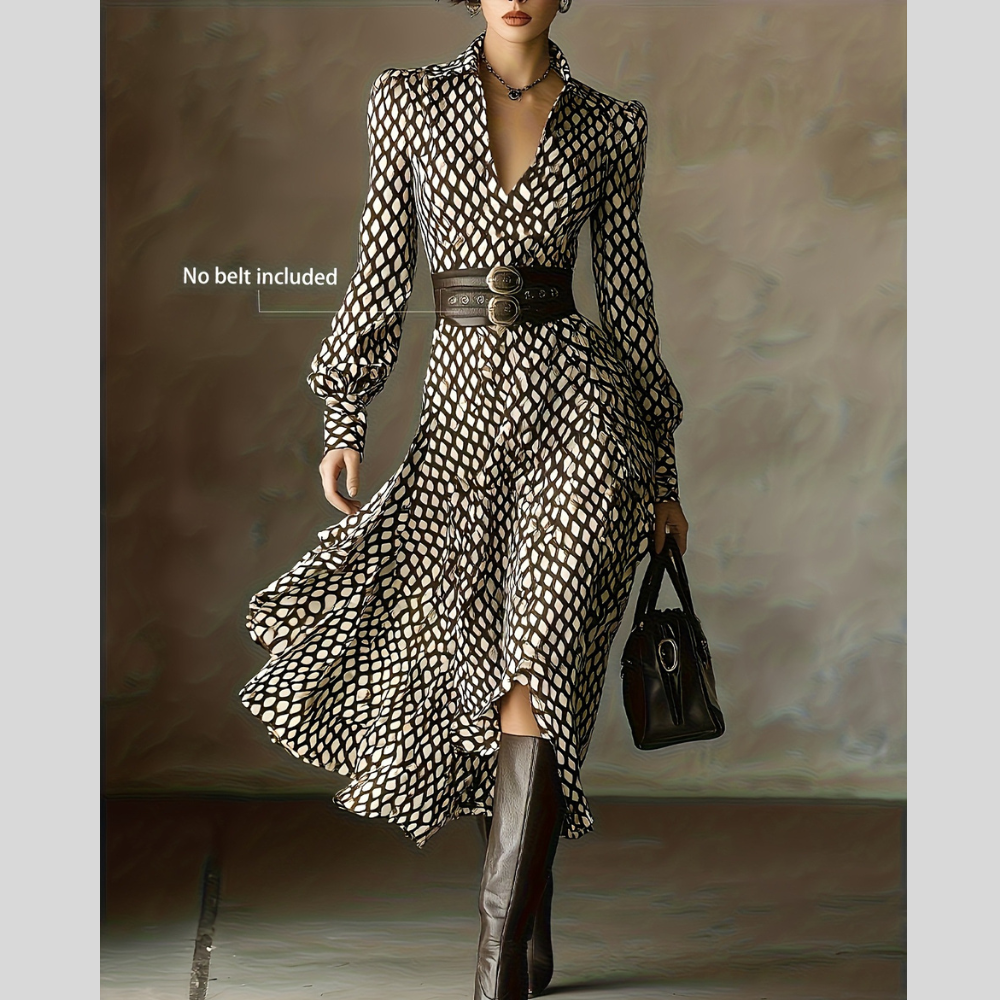 Women's Long Sleeve Patterned Midi Dress