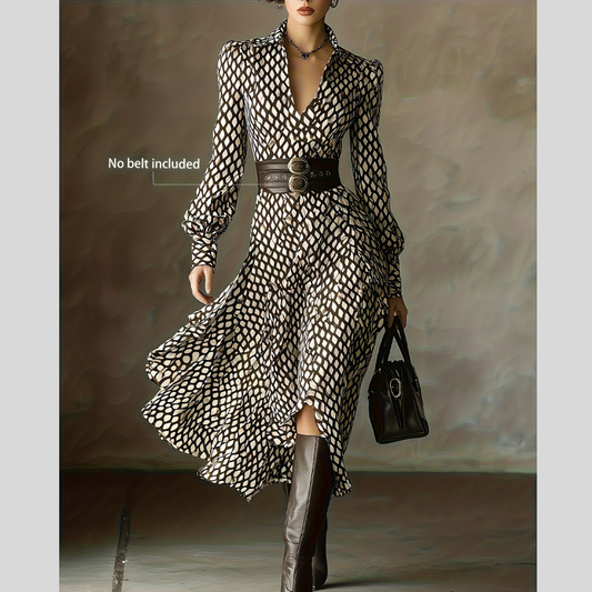 Women's Long Sleeve Patterned Midi Dress