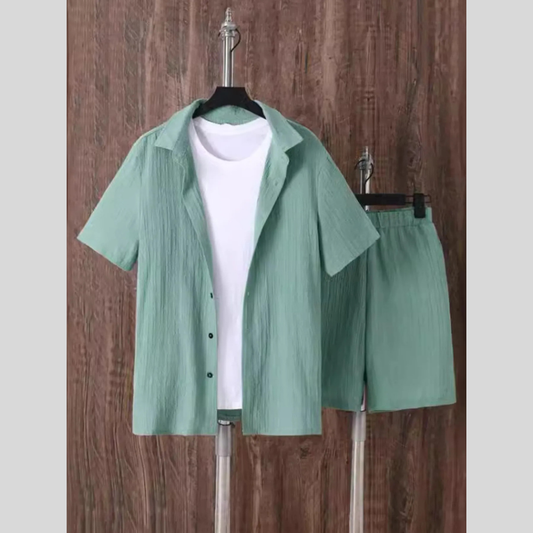 Men's Plus Size Button Up Short Sleeve Shirt and Shorts Set