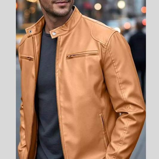 Men's Full Size Faux Leather Bomber Jacket with Zipper Pockets Plus Size