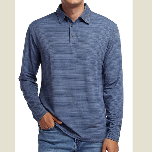 Men's Long Sleeve Polo Shirt with Stripes