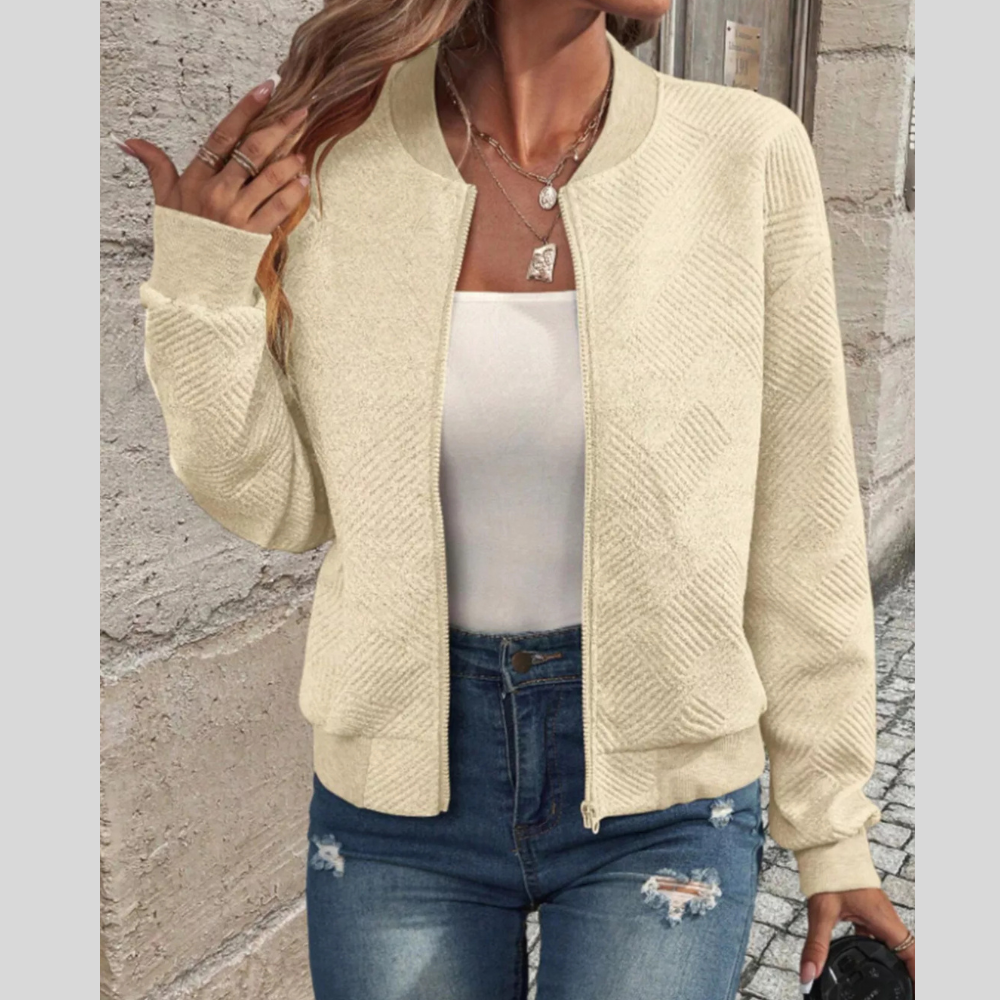 Textured Knit Zip-Up Bomber Jacket