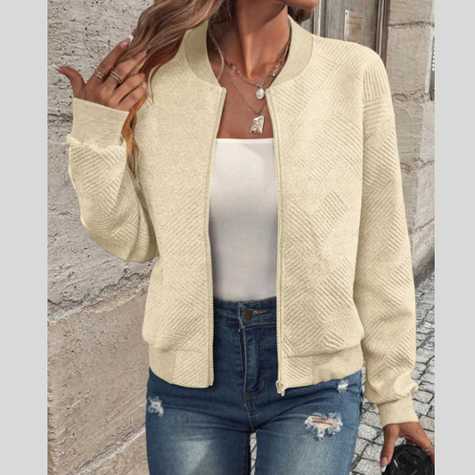Textured Knit Zip-Up Bomber Jacket