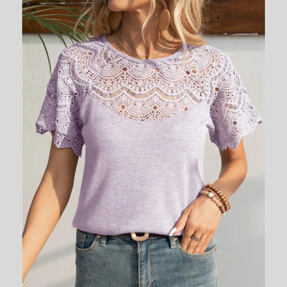 Round Neck Short Sleeve Crochet Top