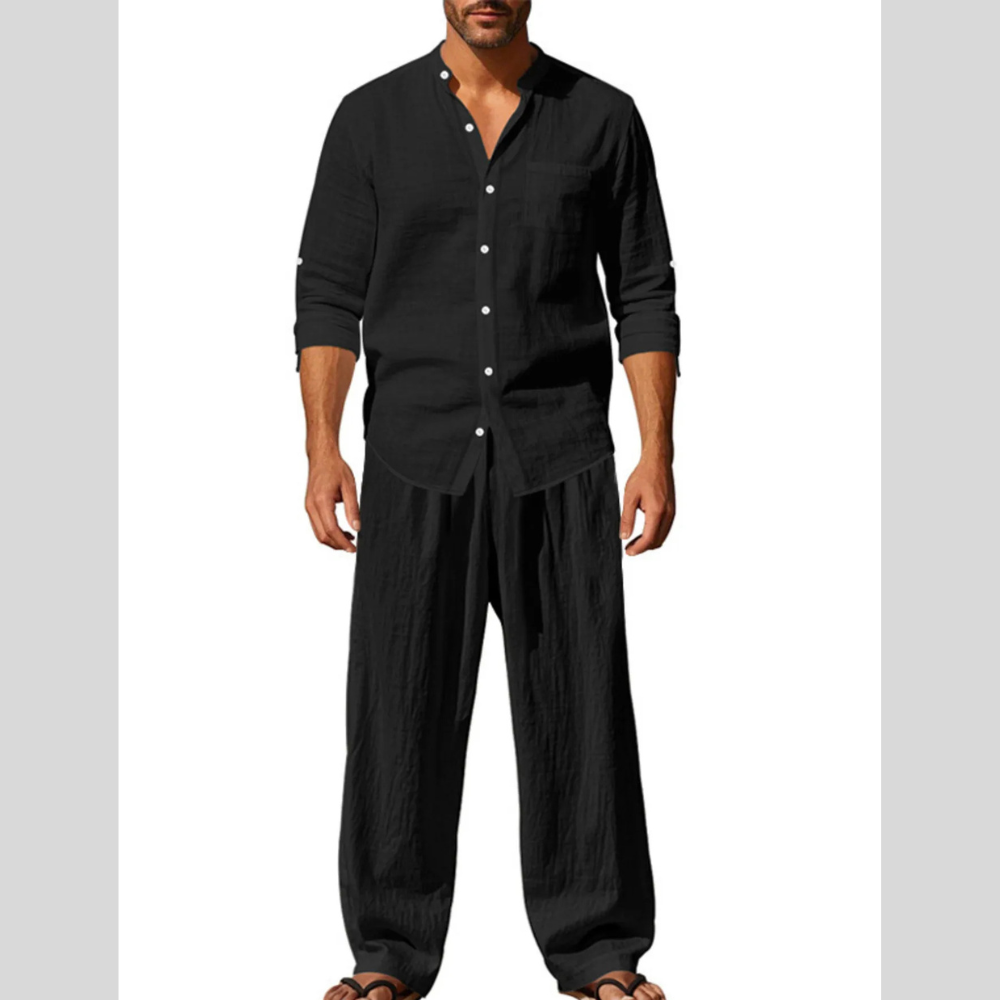 Men's Full Size Button Up Shirt and Pants Set Plus Size