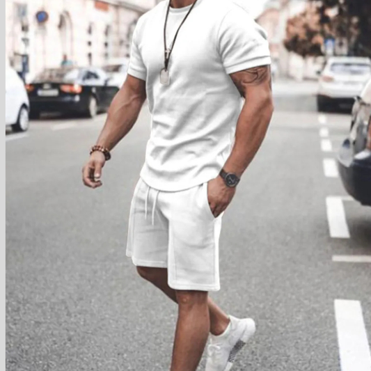 Men's Plus Size Round Neck Short Sleeve Top and Shorts Set