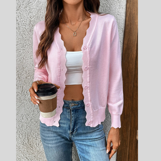 Ribbed Edge Button-Up Knit Cardigan
