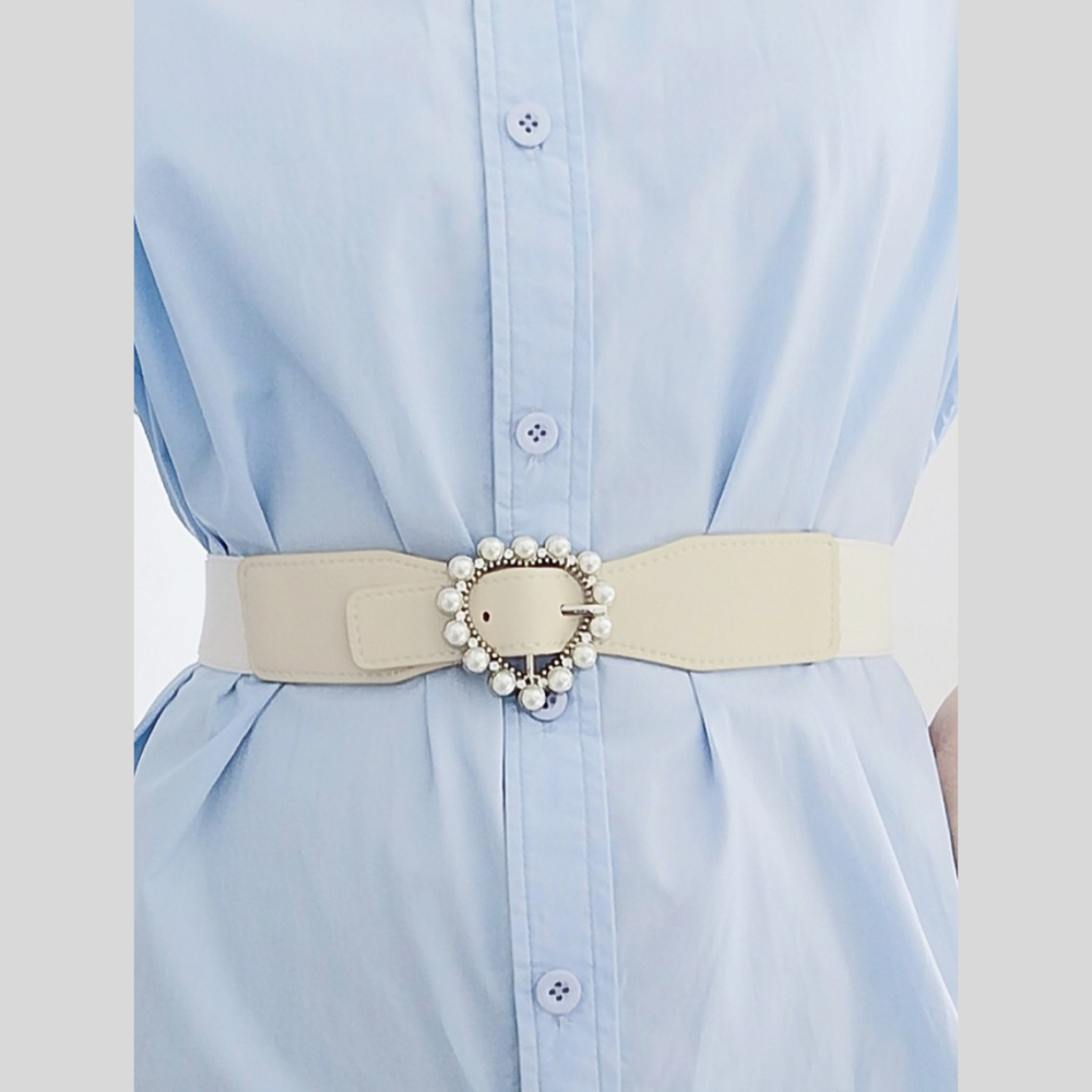 Pearl Heart Buckle Elastic Belt