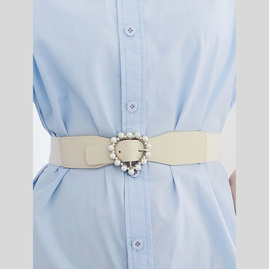 Pearl Heart Buckle Elastic Belt