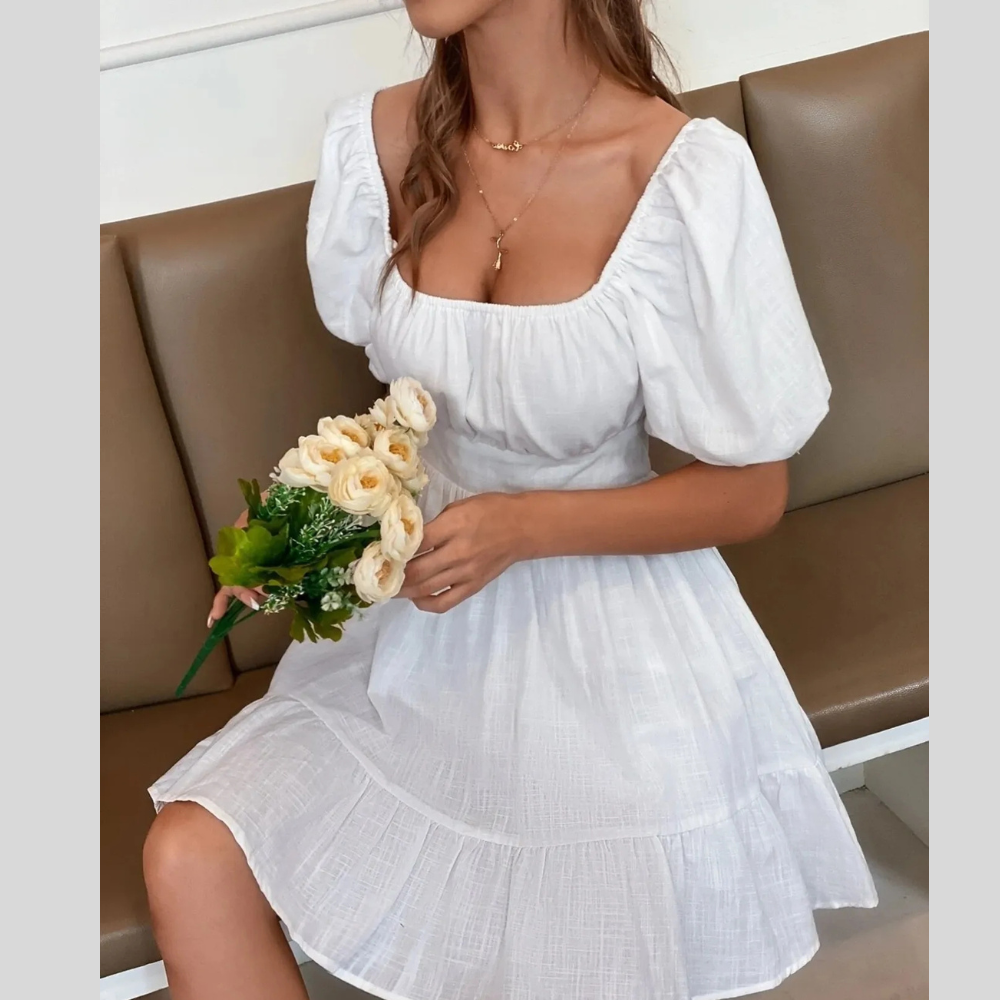 Square Neck Puff Sleeve Mini Dress