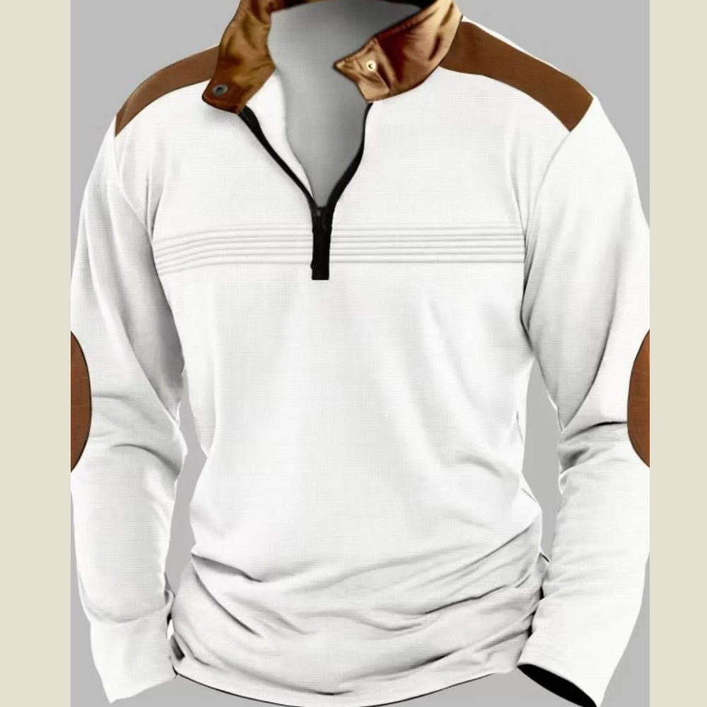 Men's Full Size Contrast Half Zip Long Sleeve Polo Plus Size