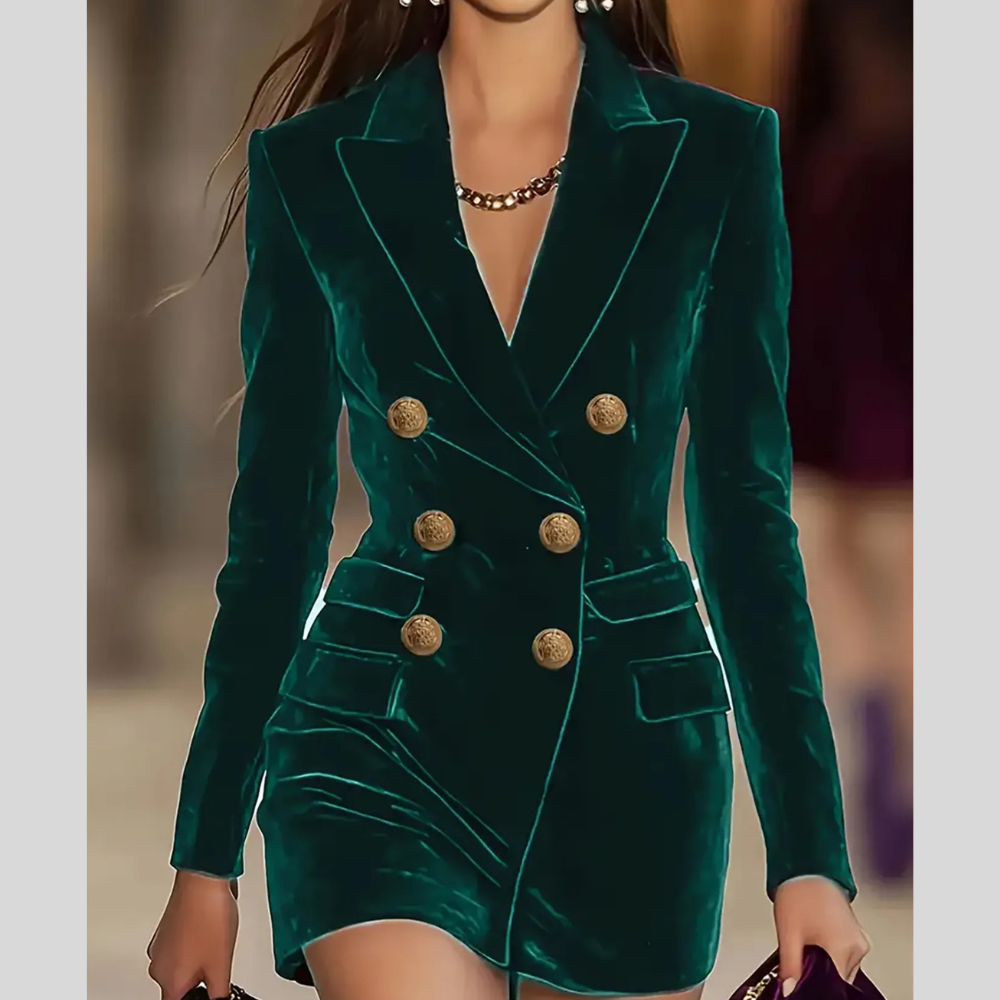Velvet Double-Breasted Blazer Dress