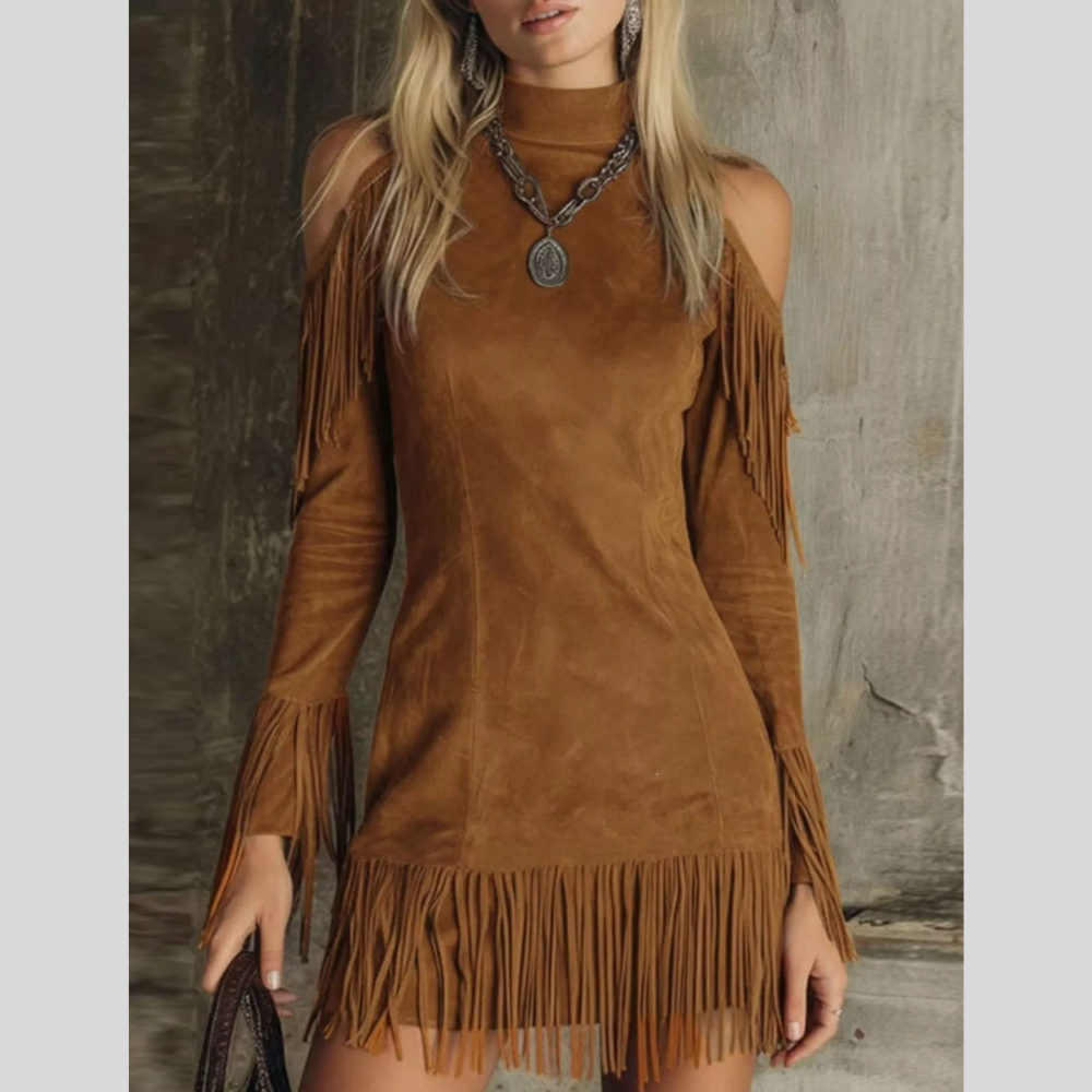 Stylish Cold-Shoulder Fringe Dress