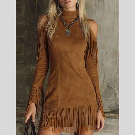 Stylish Cold-Shoulder Fringe Dress