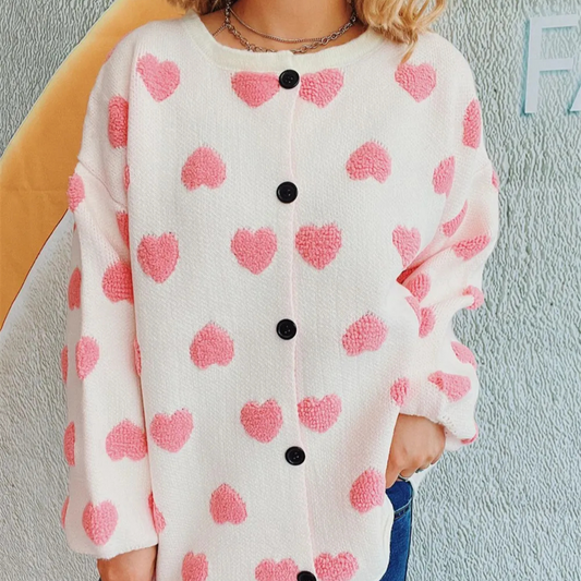 Heart Button Up Long Sleeve Cardigan