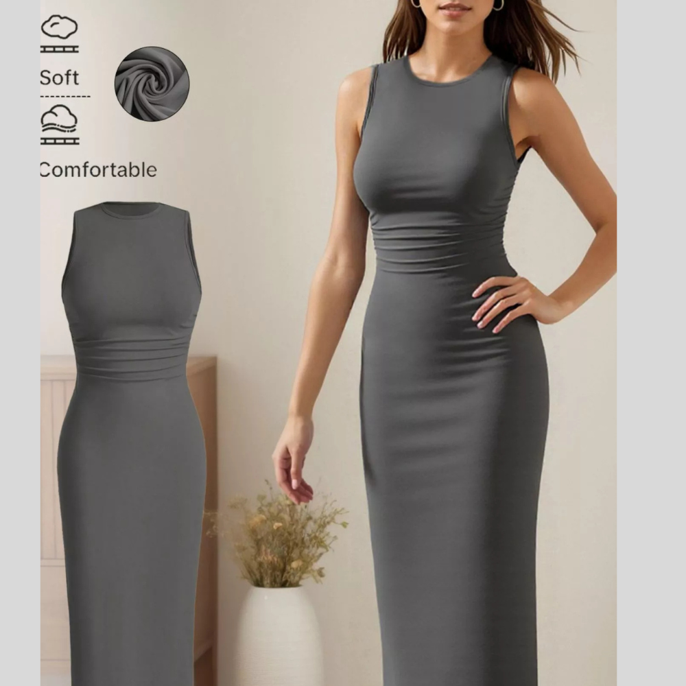 Sleeveless Round Neck Midi Dress