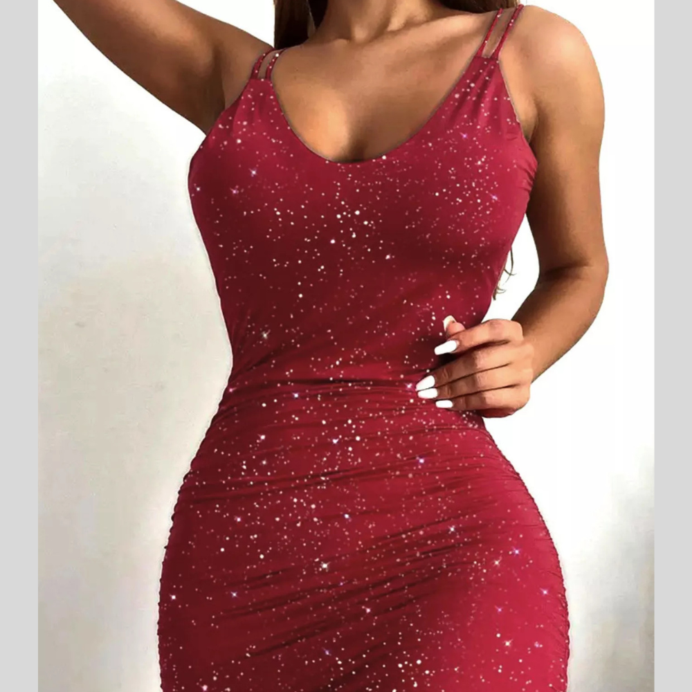 Glitter Ruched Bodycon Mini Dress