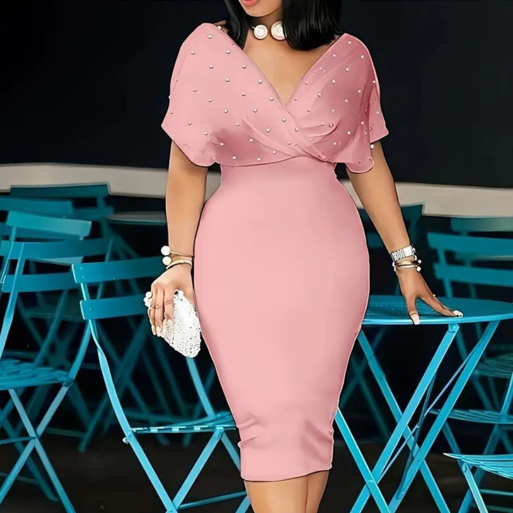 Women's Elegant Deep V Neck Wrap Bodycon Dress Back Zipper Pencil Midi Dress-FREE USA SHIPPING