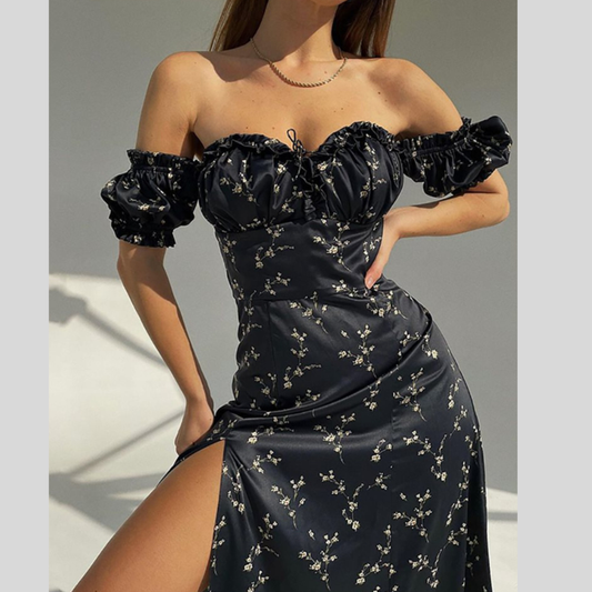 Full Size Floral Print Off-Shoulder Slit Dress Plus Size