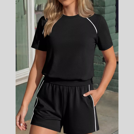 Contrast Trim Short Sleeve T-Shirt and Shorts Set