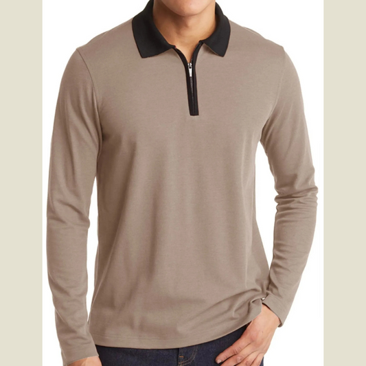 Men's Classic Long Sleeve Contrast Collar Polo Shirt