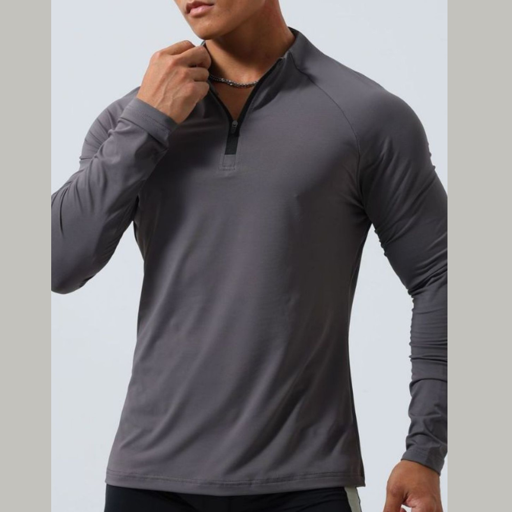 Men's Plus Size Quarter Zip Long Sleeve Top