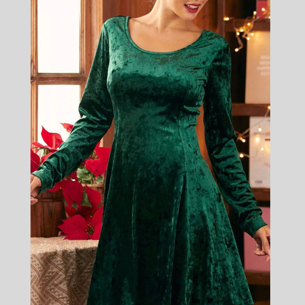 Velvet Round Neck Long Sleeve Dress