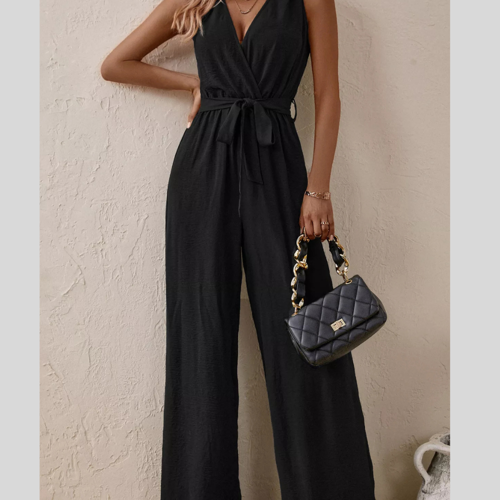 Sleeveless Tie Waist Wide Leg Jumpsuit