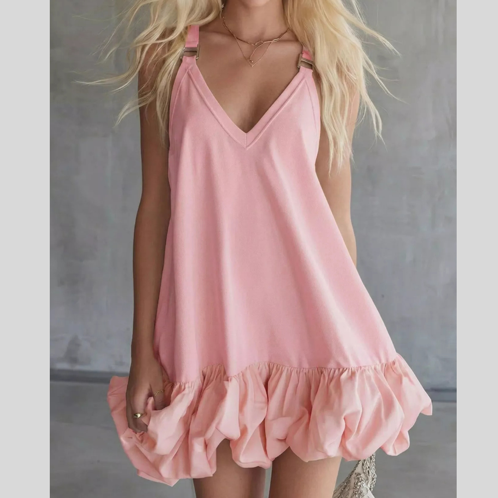 Full Size V-Neck Bubble Hem Mini Dress Plus Size