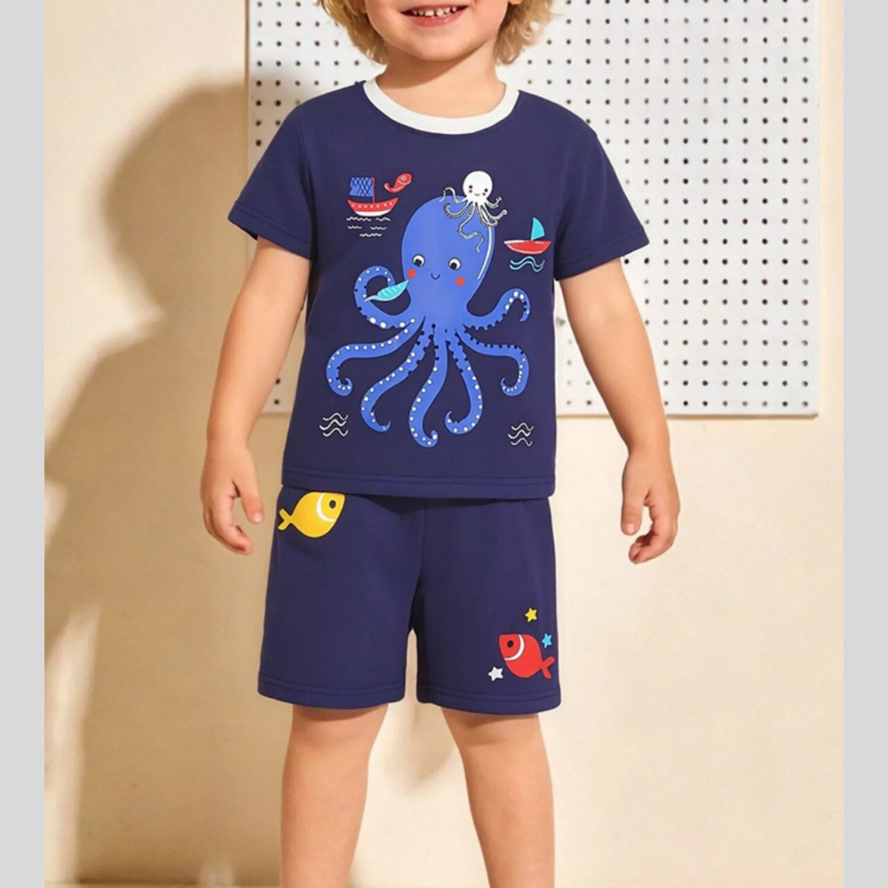 Children's Octopus Graphic Tee and Shorts Set