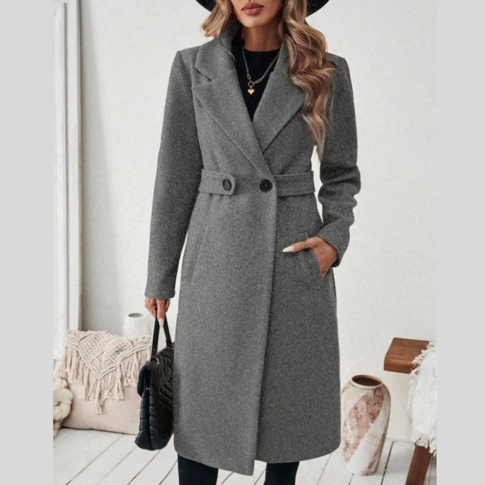 Full Size Elegant Lapel Collar Belted Coat with Pockets Plus Size