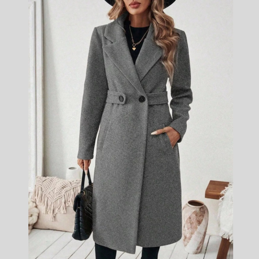 Full Size Elegant Lapel Collar Belted Coat with Pockets Plus Size