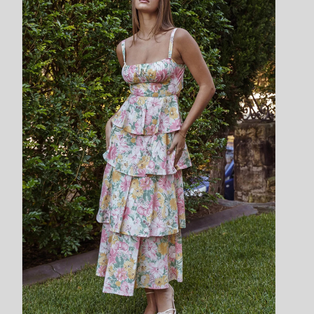 Floral Layered Ruffle Maxi Dress