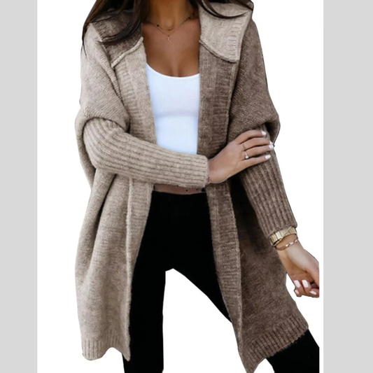 Two-Tone Open Front Knit Hooded Cardigan