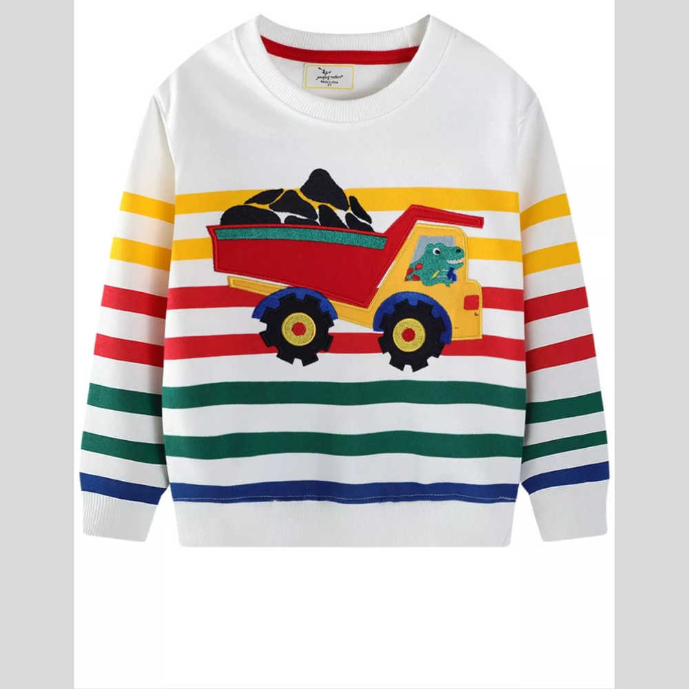 Children's Cartoon Truck Striped Sweatshirt