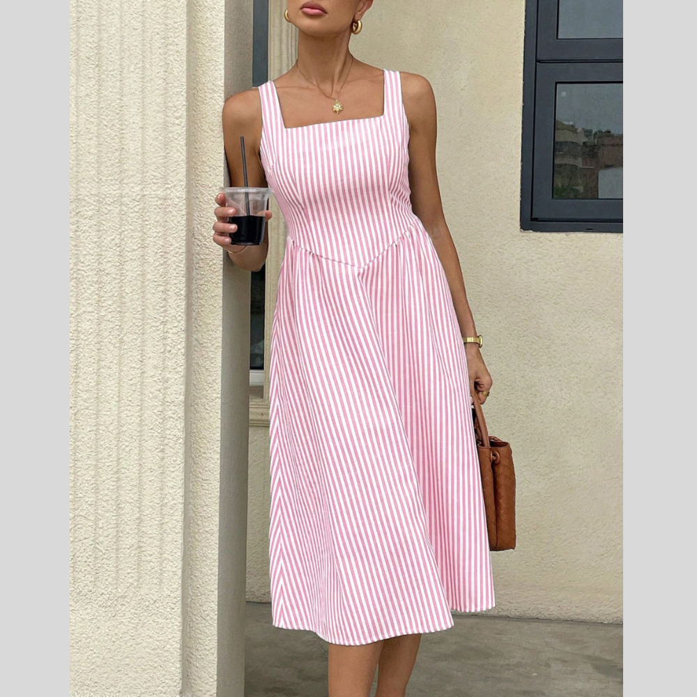 Striped Square Neck Midi Dress