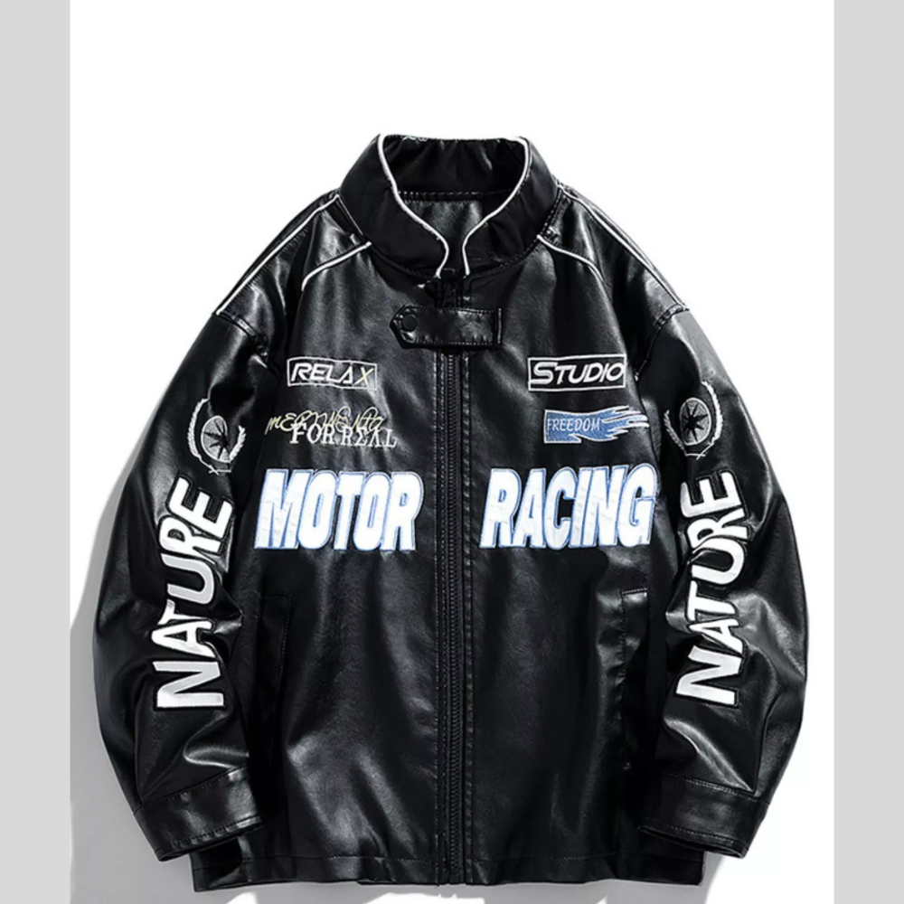 Men's Plus Size Motor Racing Leather Jacket