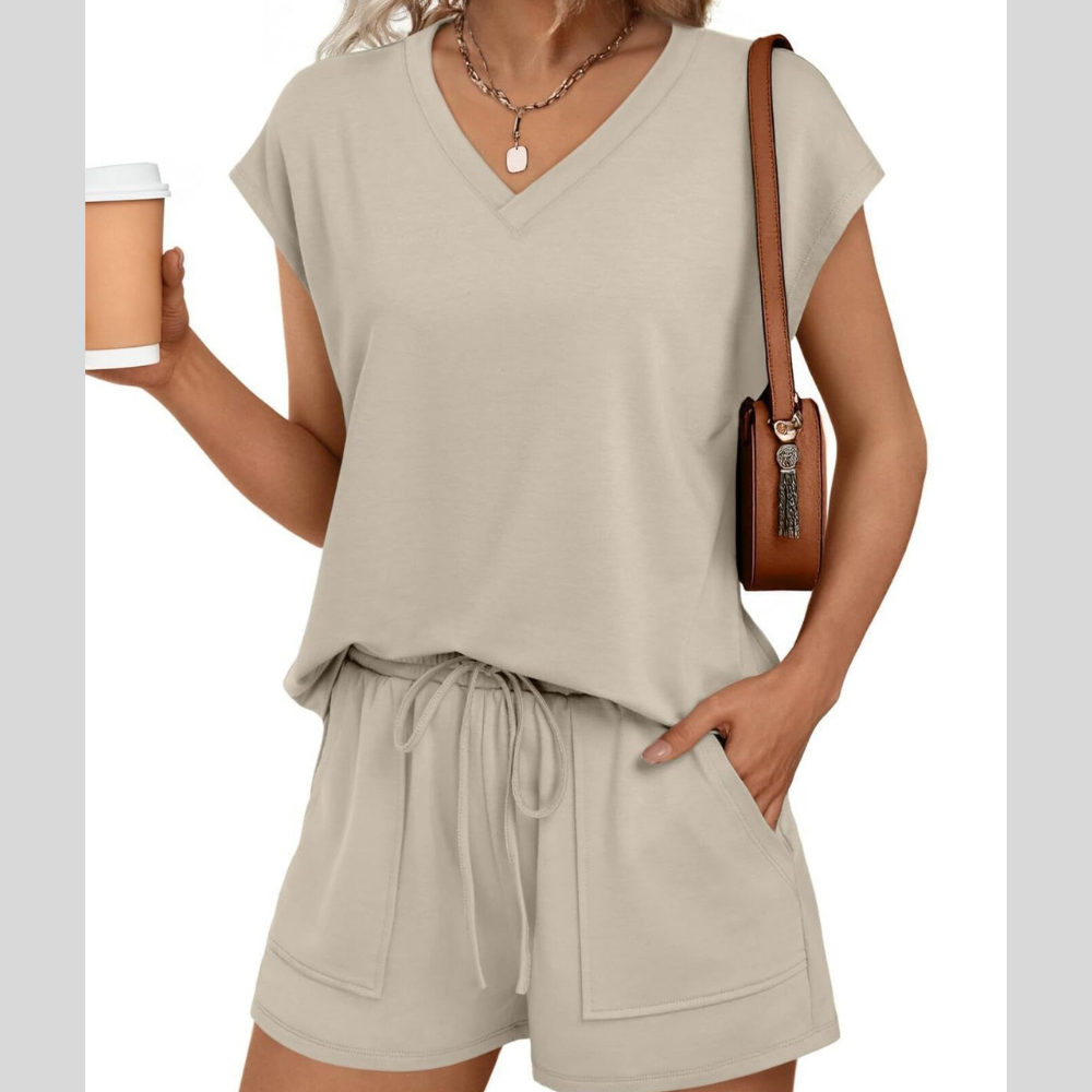 Casual V-Neck T-Shirt and Shorts Set