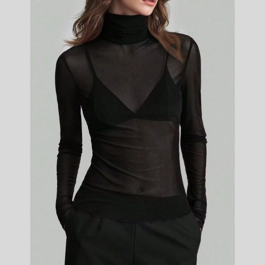 Sheer Mesh Turtleneck Top