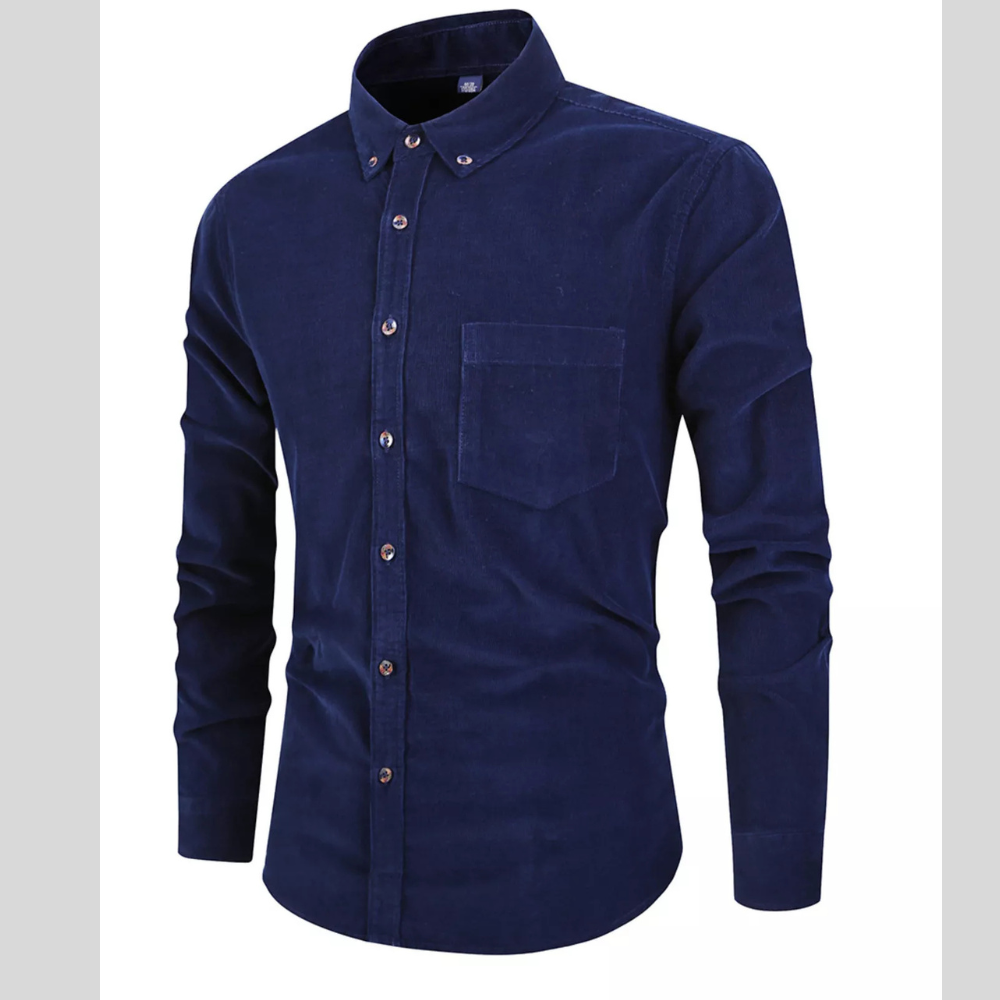Men's Full Size Corduroy Long Sleeve Button-Down Shirt Plus Size