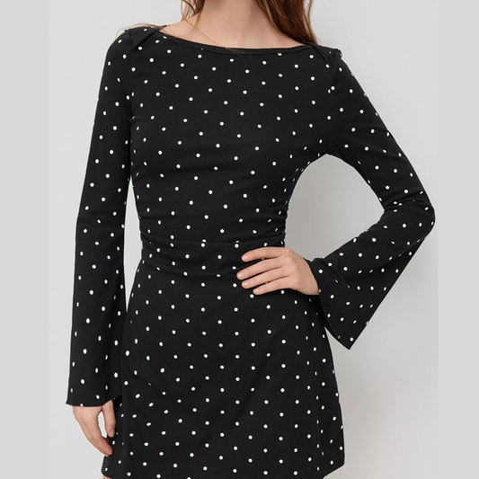 Polka Dot Flare Sleeve Mini Dress